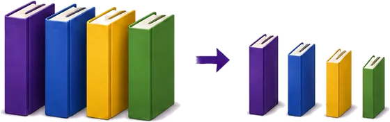 Four large hardcover books become four small paperbacks