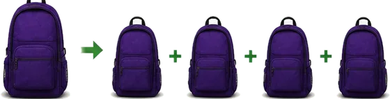 One full backpack becomes four smaller backpack trips