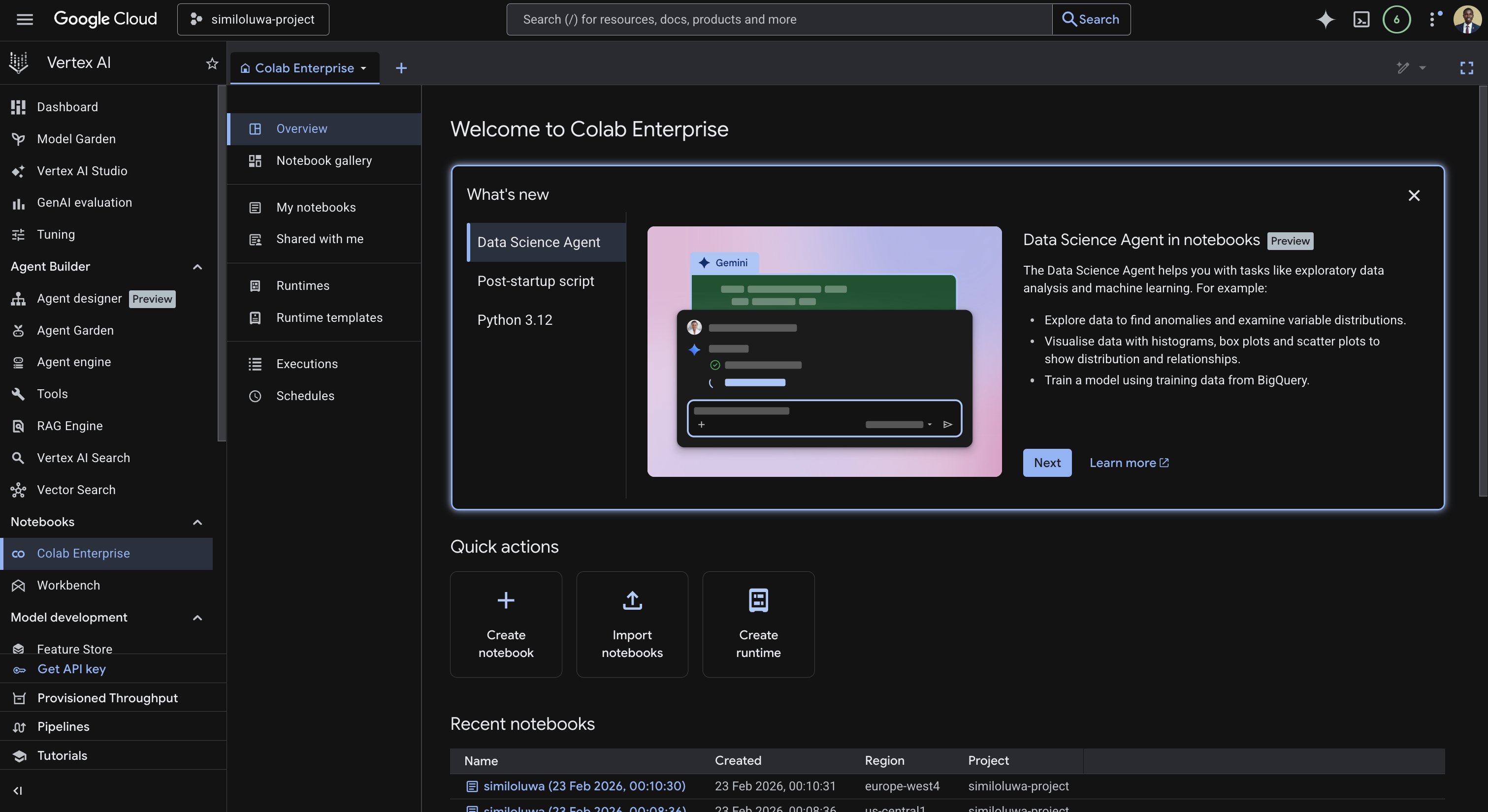 Colab Enterprise page
