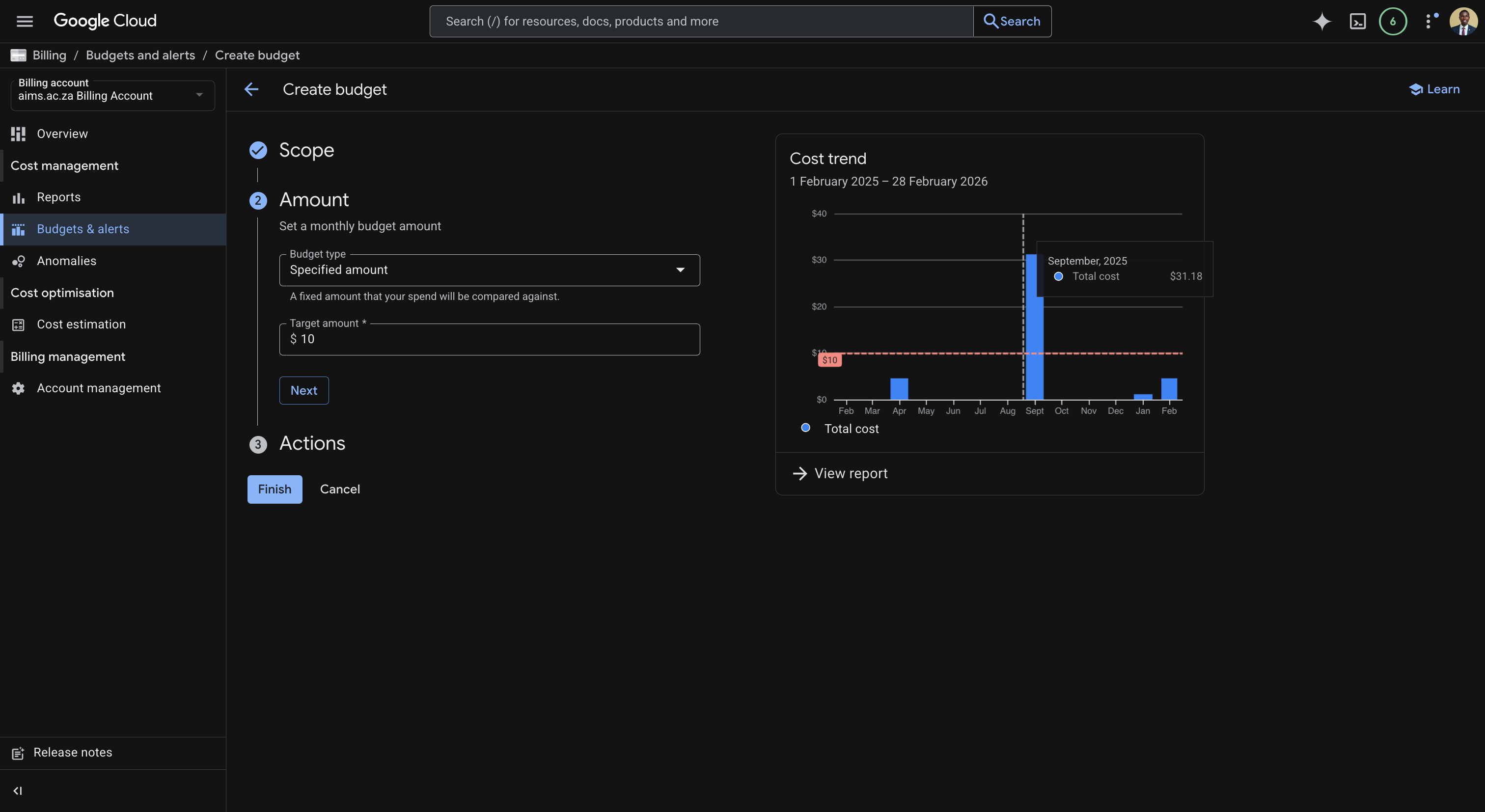 Create budget - amount
