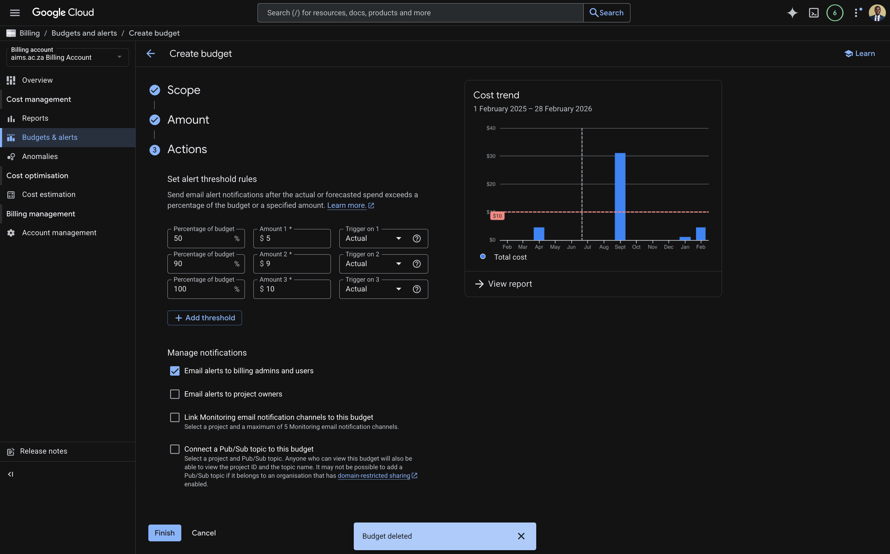 Create budget - actions