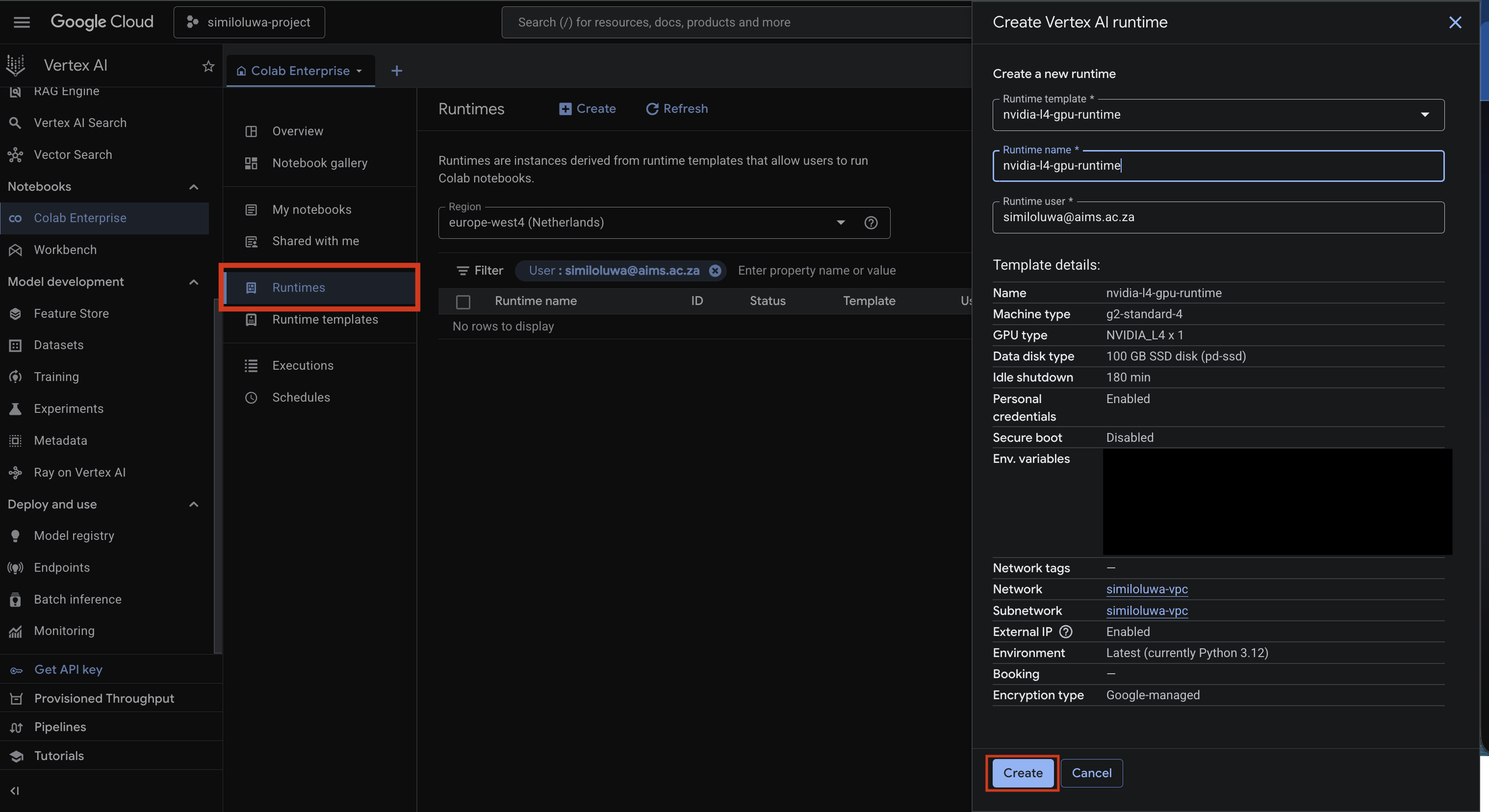 Colab Enterprise page