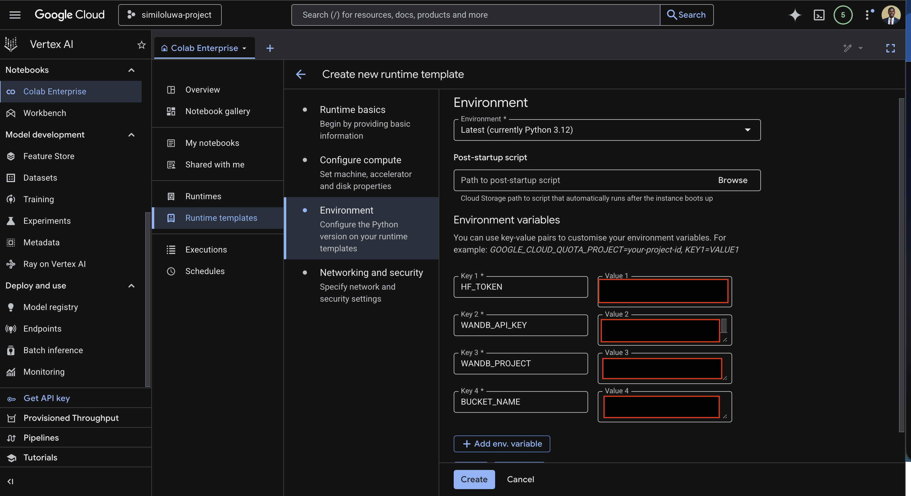 Configure runtime template Python environment