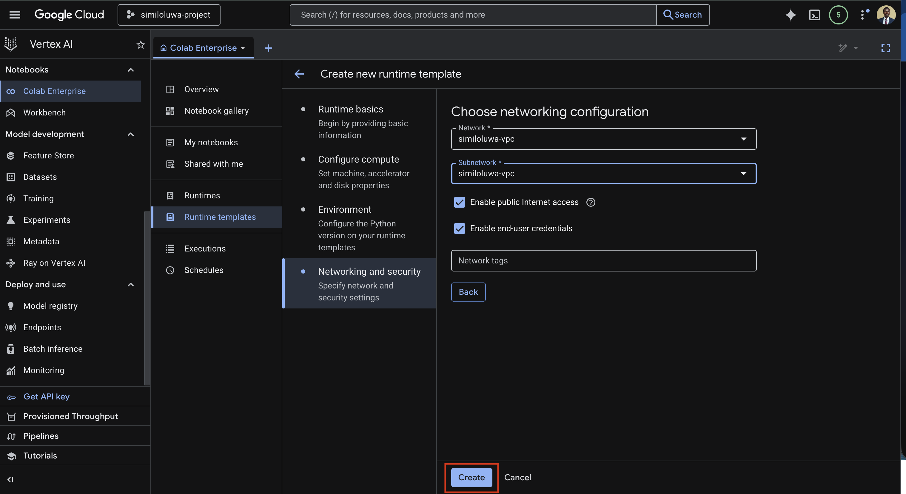 Colab Enterprise page