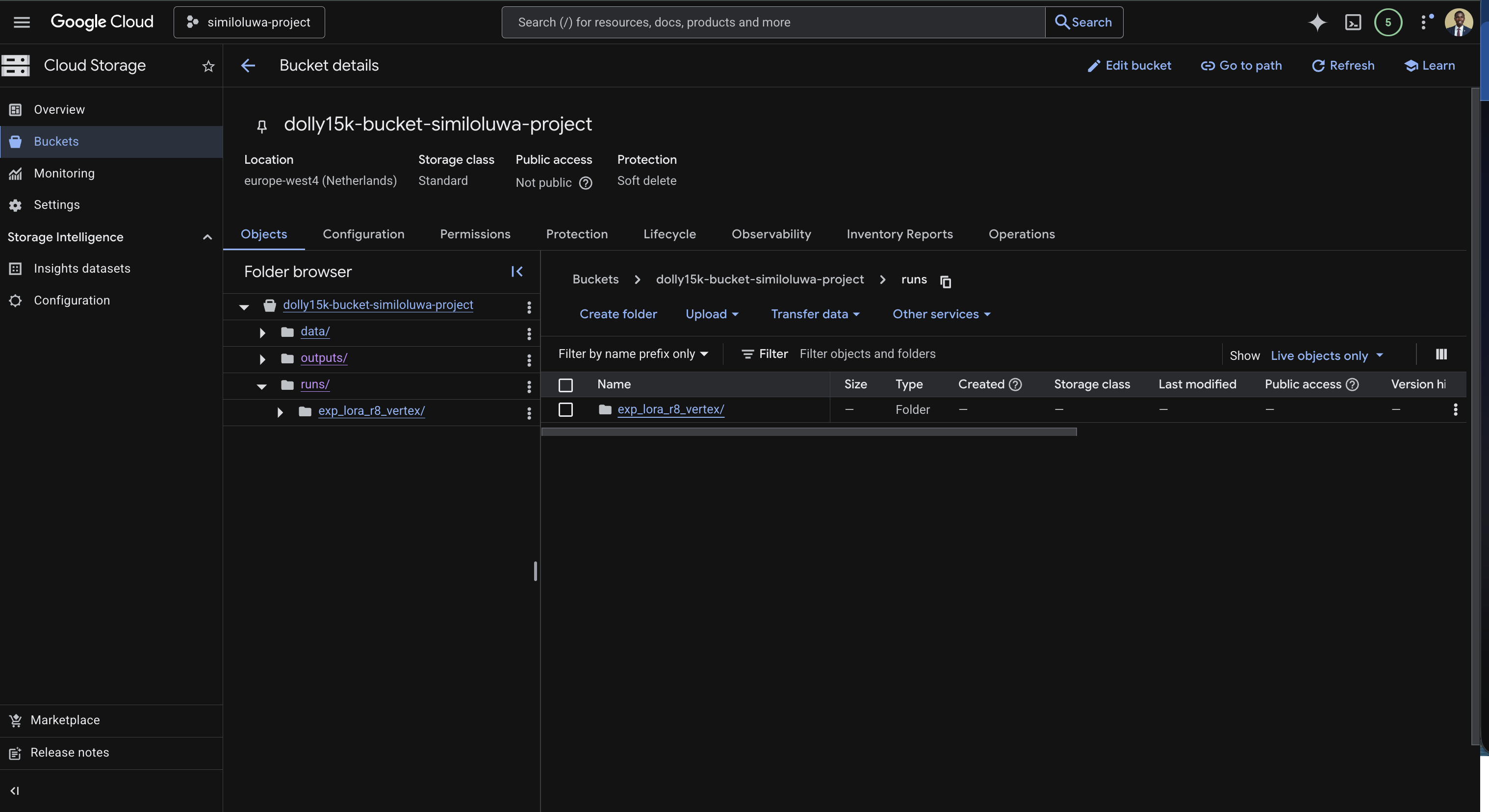 GCS Bucket in GCP Console showing output folder
