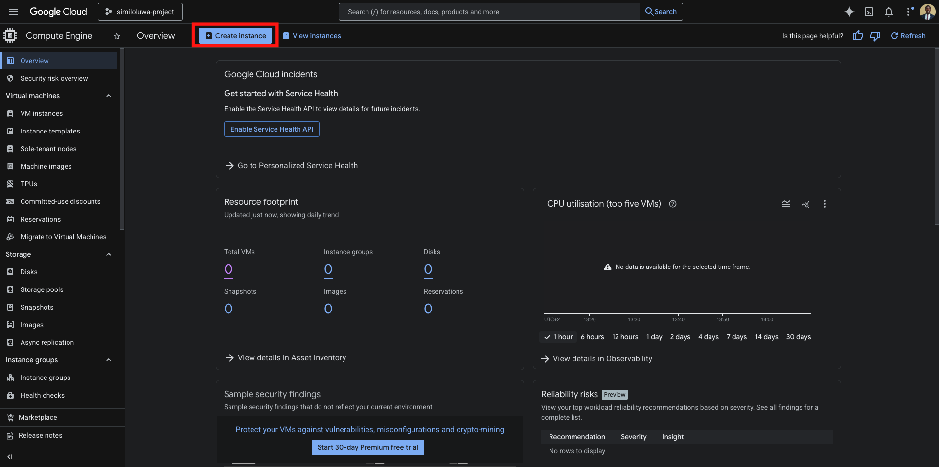 Create instance on GCP Compute Engine